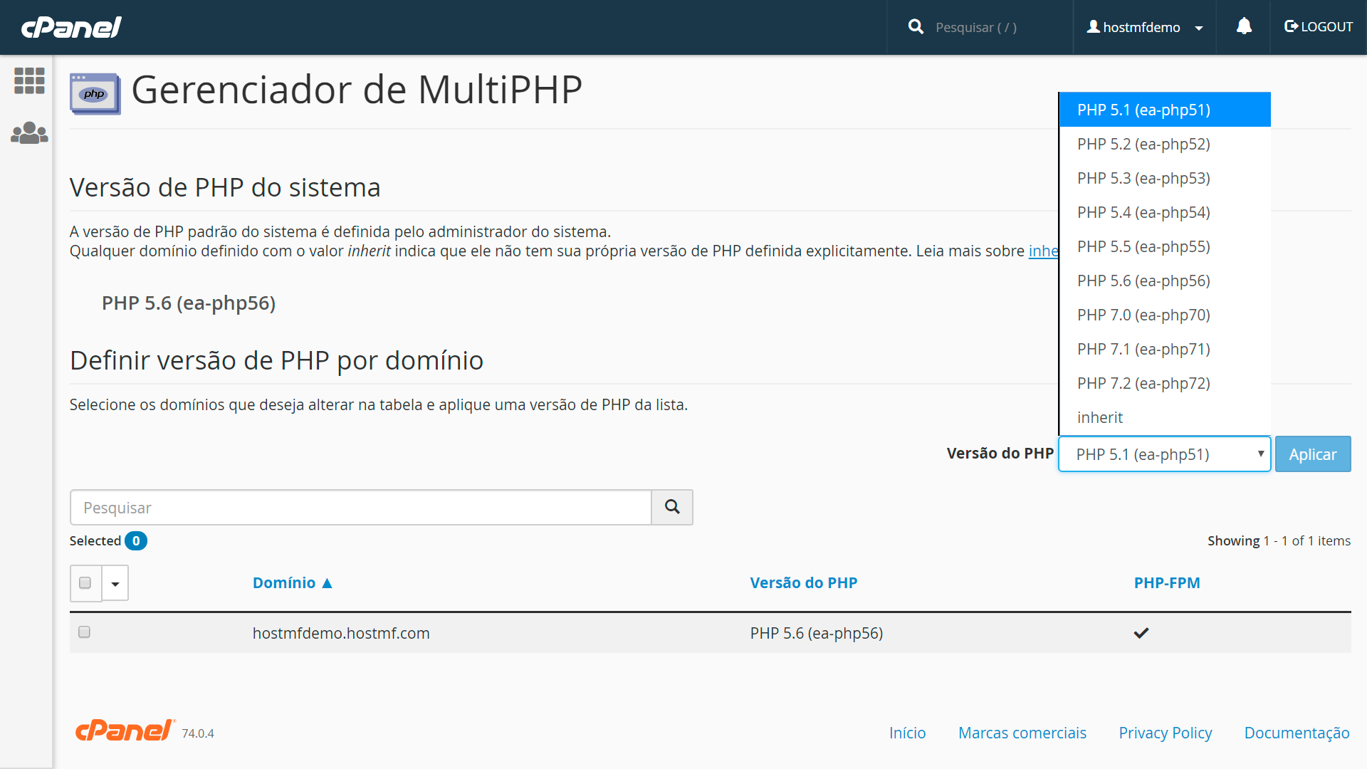 cPanel MultiPHP